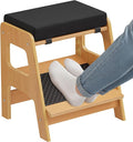 Adjustable Wooden Foot Rest, Double Step Footstool with 3 Height Levels, Cushioned Top & Non-Slip Base, Ergonomic Under Desk Leg Rest for Office Home