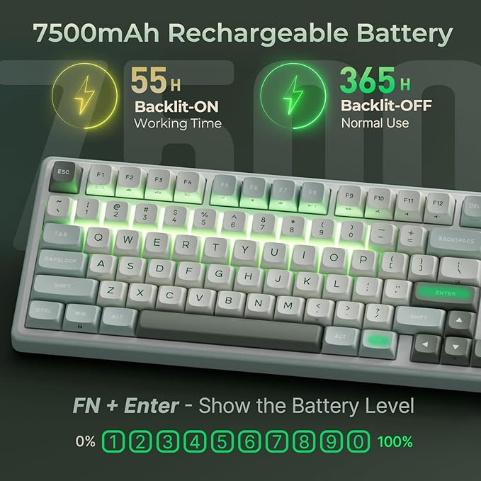 RK ROYAL KLUDGE R98 Pro Wireless Mechanical Keyboard, Creamy Bluetooth/2.4GHz/Wired RGB Gaming Keyboard with Number Pad and Knob, MDA Profile PBT Keycaps, Gasket Hot Swappable Tactile Switch, Cyan