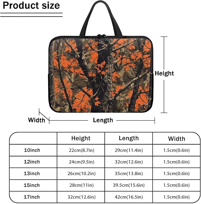 Orange Camo Forest Laptop Sleeve 13 Inch Womens Mens Laptop Tote Bag Waterproof Computer Tablet Handbag Case with Handle Carrying Case Laptop Cover for Travel/Business/School/Office