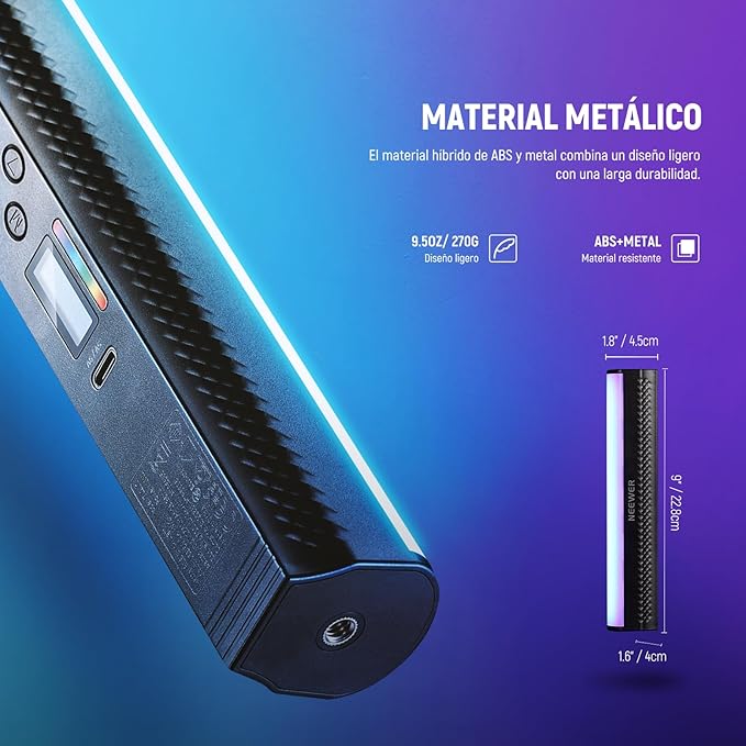 NEEWER RGB Light Wand with APP Control, Magnetic Handheld Photography Video Light Stick,2500K~8500K Dimmable CRI95+ Full Color LED Tube Bar with 2550mAh Battery, 17 Light Scenes for Vlog, TL21C
