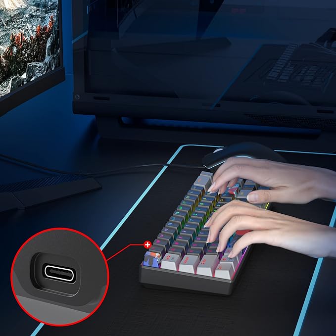 Owpkeenthy Portable 65% Percent Mechanical Gaming Keyboard, Mini Wired Ultra Compact RGB 68 Keys Office Keyboard with Red Switch Backlit for PC/PS5/XBOX(Dark/ 68 Red Switch)