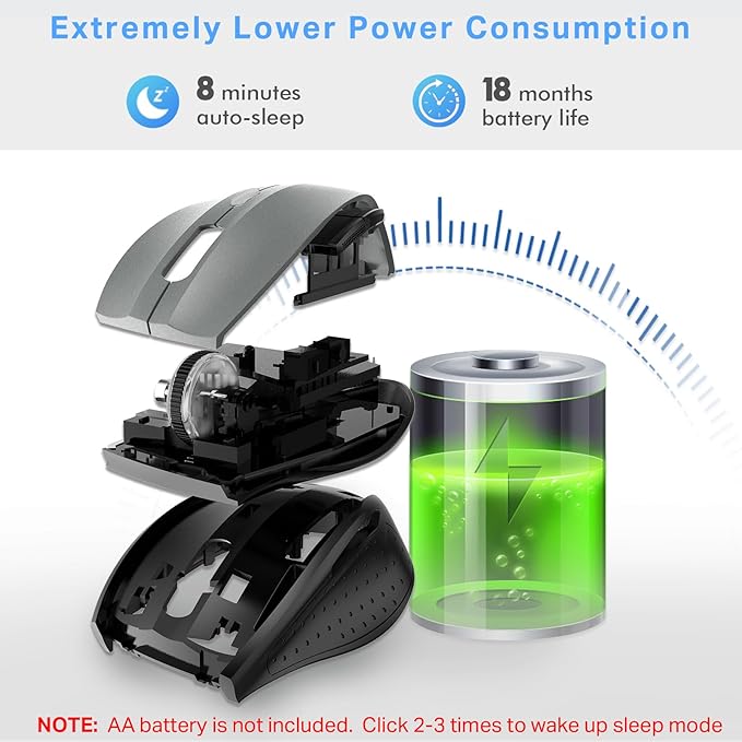 E-YOOSO Wireless Mouse for Laptop, Portable Optical Computer Mouse, 6 Buttons, Cordless 2.4GHz with USB Receiver, 5-Level 4800 DPI, 18 Months Battery Life for PC Chromebook Windows Mac