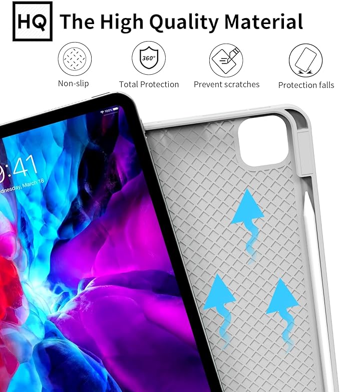 KENKE for iPad Pro 11 Inch Case 4th/3rd/2nd/1st Generation 2022/2021/2020/2018 Magnetic Attachment 2nd Pencil with Right Side Pencil Holder Soft Slim PU Cover Auto Wake/Sleep (Gray)