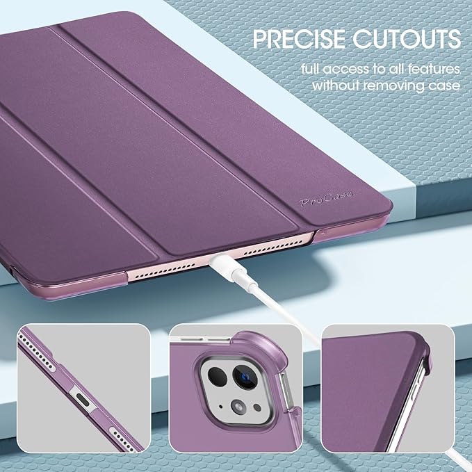 ProCase Smart Case for iPad Pro 11 Inch M5 2025/M4 2024 (Model: A3357/A3358/A3359/A2836/A2837/A3006), Slim Folio Stand Hard Back Shell Protective Tablet Cover for iPad Pro 11" 6th/5th Gen -Darkpurple