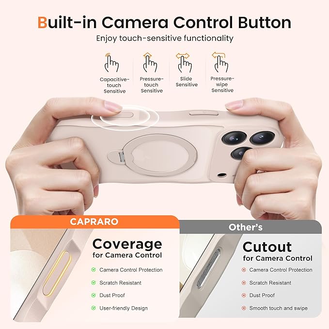 CAPRARO for iPhone 17 Pro Max Case with 360° Spin Magnetic Stand for Women, [Compatible with MagSafe] [Full Camera Protection] Cute Wave Translucent Matte Case for iPhone 17 Pro Max, Rose Gold