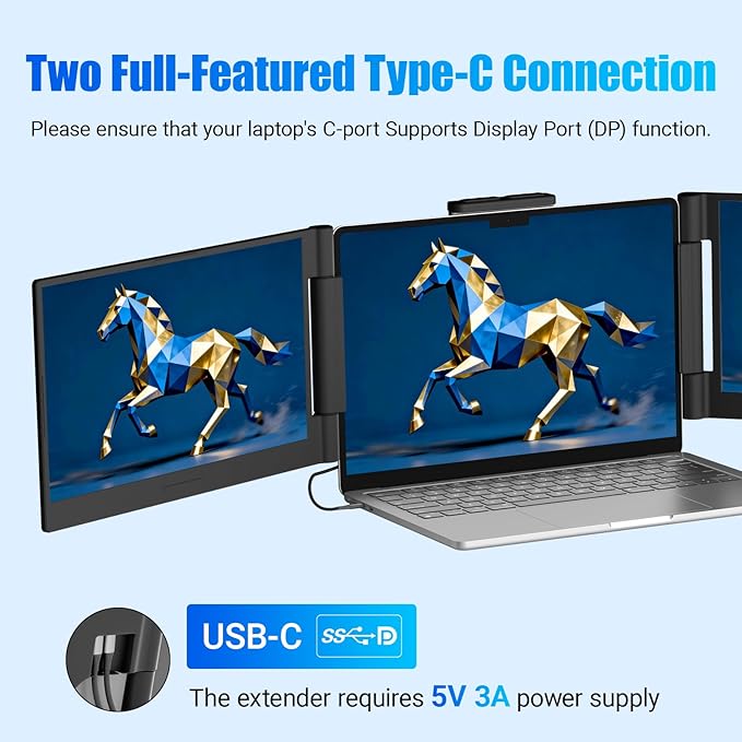 Funhill Laptop Screen Extender 14 inch Laptop Monitor Extender 1080P IPS, Triple Portable Monitor for Laptops 13-17.3" with Display/HDMI Port, Plug-Play Portable Screen for Windows/Chrome/Android