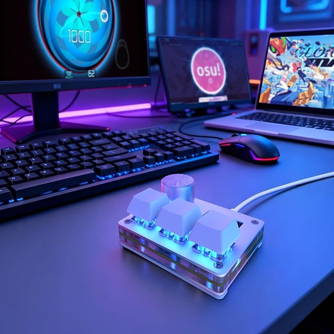 O3C Rapid Trigger Hall Effect Keyboard Suitable for OSU and Geometry DashRhythm Game Macro Keypad with Magnetic Linear Switches (White, Outemu Pink Switch)