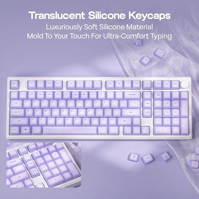 EPOMAKER AegisSil Keycap Set, Silicone Material, Cherry Profile, 113 Keys, 65%/75%/96%/Full Size, Custom Keyboard Keycaps Set for Cherry MX, Kailh, Outemu, Gateron Mechanical Gaming Keyboard (Purple)
