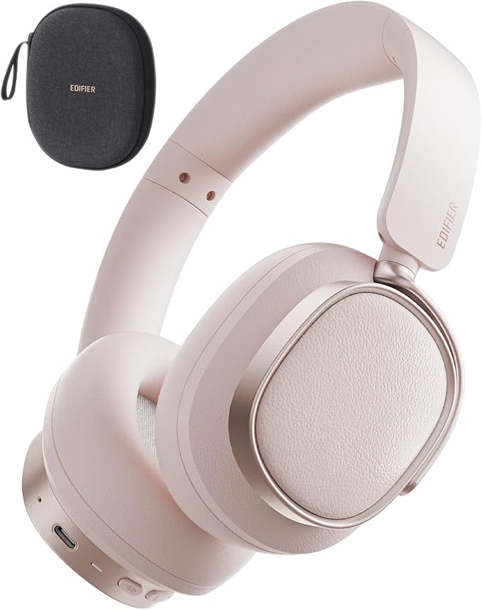 Edifier ES850NB Active Noise Cancelling Headphones, Over Ear Bluetooth Headset, 92H Playtime Wired & Wireless Hi-Res Audio Certified, Fast Charging Clear Calls for Home Office Travel (Pink)