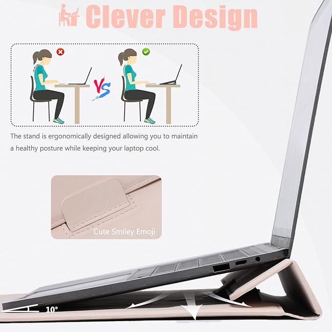 HYZUO 13.3-14 Inch Laptop Sleeve Case with Stand Feature for MacBook Pro 14 M5/M4/M3/M2/M1 2026-2021, MacBook Pro/Air 13.3, 13.5" 13.8" Surface Laptop, HP Spectre X360 13/14, Apricot