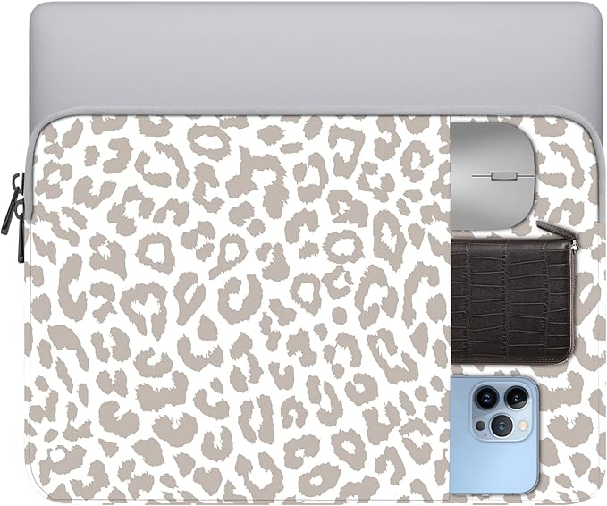 13-14 Inch Laptop Sleeve Bag with Pocket, Water Resistant Case Compatible with MacBook Air/Pro 13,MacBook Neo 13,iPad Pro 12.9,Surface,Dell,HP,Chromebook(Grey Leopard Cheetah)