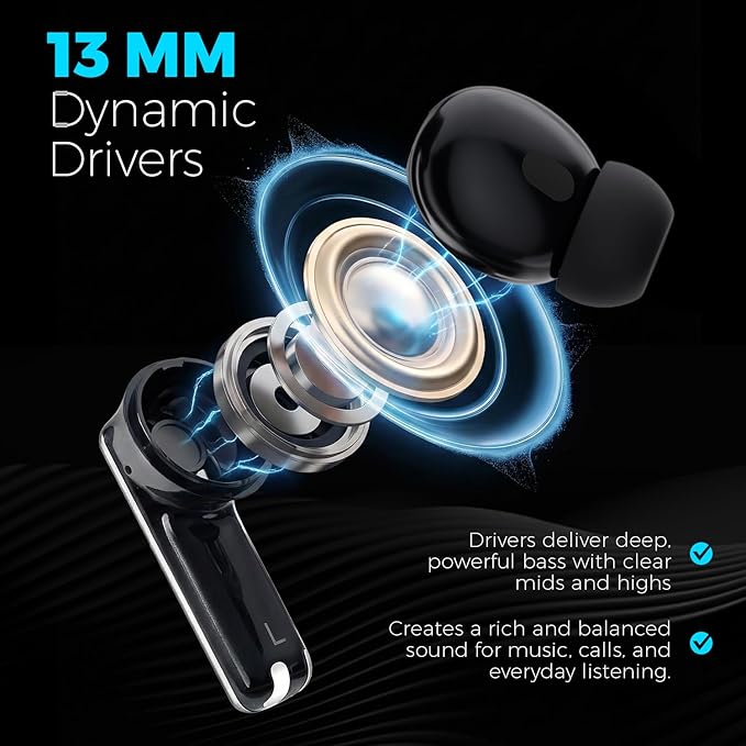 Sound Addicted ZEN6 – Hybrid ANC Earbuds with 6 Microphones, Smart Wear Detection, Dual-Device, Wireless & USB-C Charging, ENC Call Noise Reduction, 42dB Noise Canceling, 35H Playtime