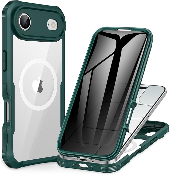 CENHUFO Magnetic Privacy for iPhone 17 Air Case [Compatible with Magsafe] Full Body Phone Case Built-in 9H Tempered Glass Privacy Screen Protector, Camera Protection Shockproof Bumper Cover -Green