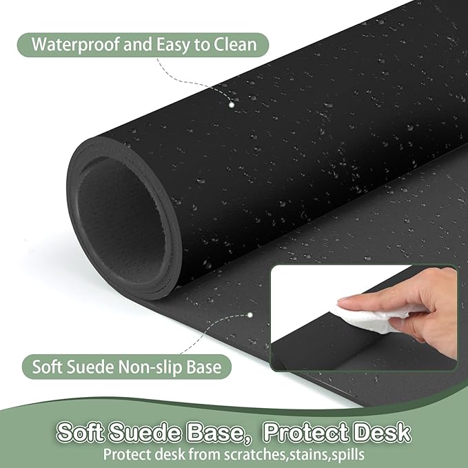 Boutilon Leather Desk Pad Protector,Non-Slip Mouse Pad,Laptop Desk Pad,Office Mouse Mat,Waterproof Leather Desk Blotter,Desk Writing Pad for Office and Home,Laptop Blotter (XL-Black,35.4"x 15.7")