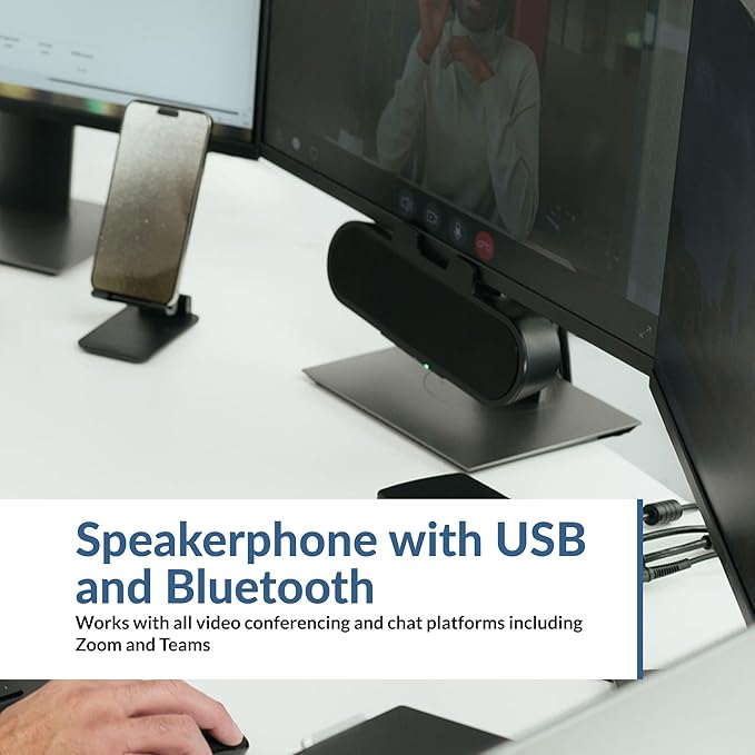 Cyber Acoustics USB & Bluetooth Speaker Bar (CA-2890PRO) USB Powered with Speakerphone for PC and Bluetooth for Connection to Smartphones, Clamps to Monitors up to 2 Inches Thick, 20 Watts