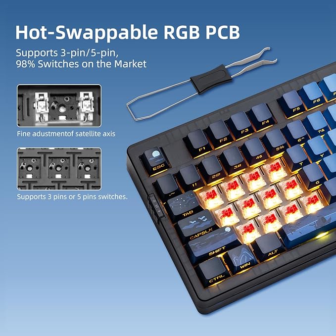 ZORNHER ZH980 Mechanical Keyboard,95% Blue Creamy Keyboard with Number Pad,Hot-Swappable Custom Gaming Keyboard,Shine Through Dye Sublimation PBT Keycaps,Creamy Sounding Linear Switches