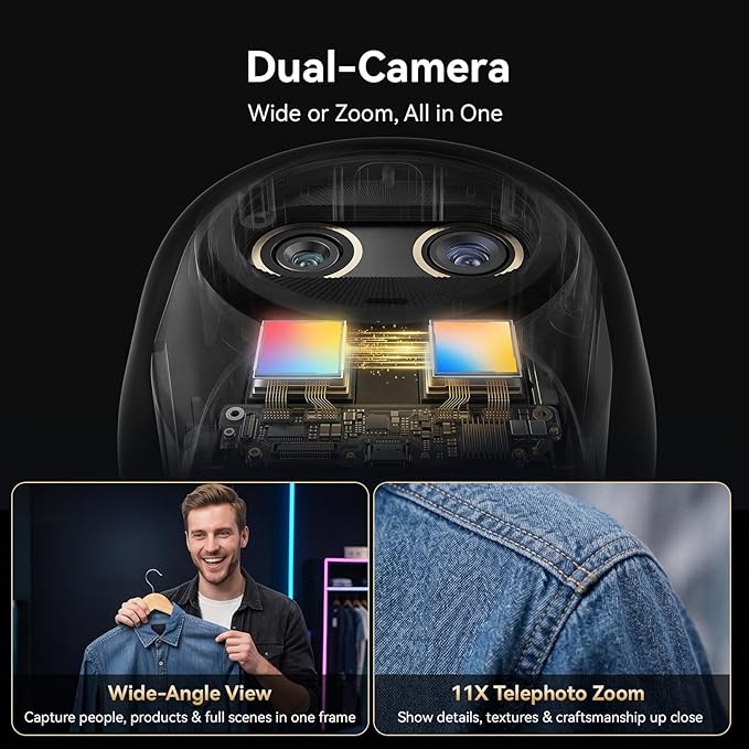 EMEET Piko Dual-Camera 4K Webcam for Streaming, Wide-Angle & Telephoto Cameras, Max 11X Hybrid Zoom, 0.2s Autofocus, Remote Control, 3 Mics, Panda Privacy Cover, USB C-C&C-A, for Streaming/Work/Study