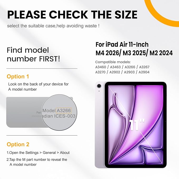 timecity Case for iPad Air 11 Inch M4 / M3 / M2 (2026/2025/ 2024), 360° Rotating Stand, Pencil Holder & Wireless Charging, Shockproof with Screen Protector & Shoulder Strap - for Designers, Orange