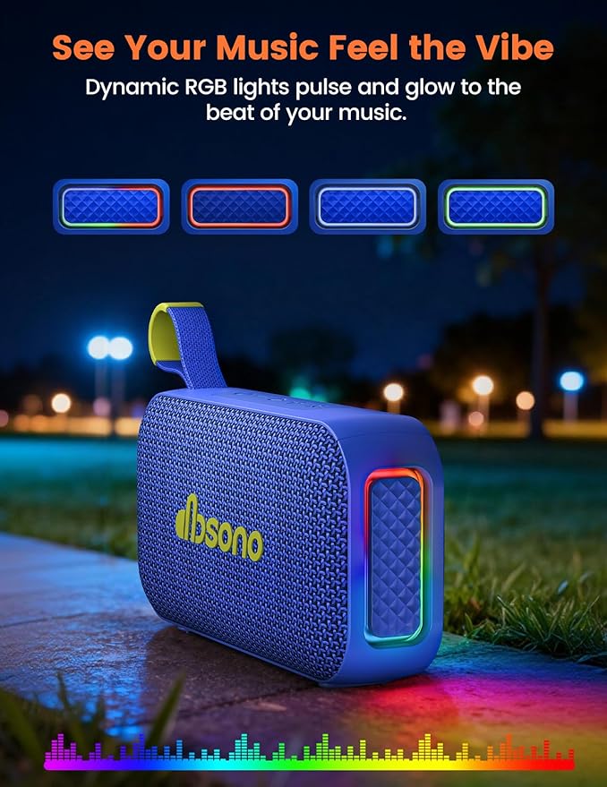 Bluetooth Speaker Stereo 20W Loud Sound: 30H Playtime, IPX5 Water Resistant, Portable Wireless Speakers, Powerful Bass, Lightshow, Birthday Gifts for Men/Adults/Teens, Beach Vacation Essentials, Blue