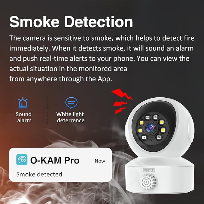 EVERSECU Smoke & Gas Detection Home Security Camera with Sound Alarm & Real Time Alert, Humanoid Auto Tracking, 2 Way Audio, Night Vision, Compatible with Alexa, Baby Monitor/Elder/Pet Camera