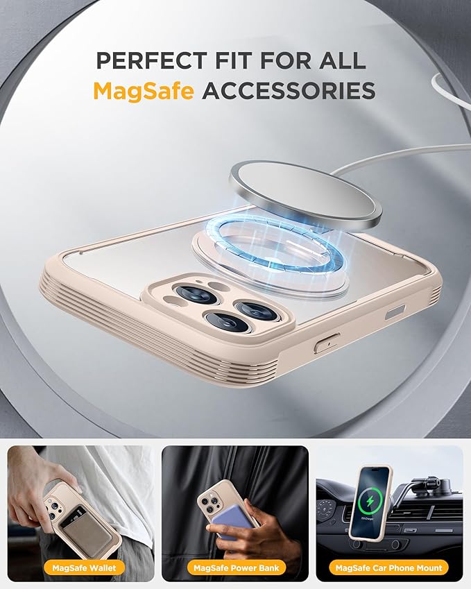 Miracase for iPhone 16 Pro Max Case with 360° Magnetic Ring Stand [Compatible with Magsafe] Full-Body Drop Proof Bumper Phone Case with Built-in 9H Tempered Glass Screen Protector,Desert