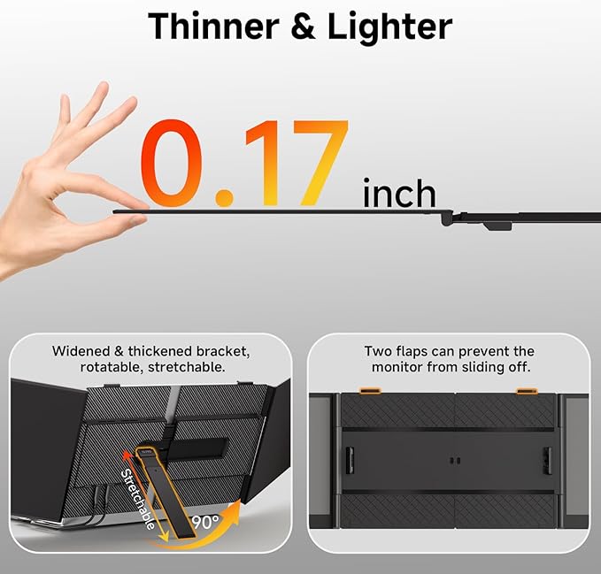 BOSII Laptop Screen Extender Monitor - Triple 14" Ultra Thin IPS FHD 1080P Portable Monitors for 13.3"-17" Laptops Compatible with Windows Mac Travel Work