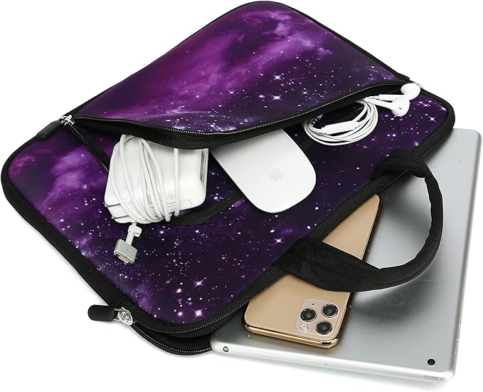 11 11.6 12 12.1 12.5 inches Laptop Sleeve Chromebook Case Ultrabook Case Notebook Sleeve PC Messenger Bag Tablet Case Neoprene Handle Sleeve for Adult Men Women, Two Pockets (Purple Galaxy)