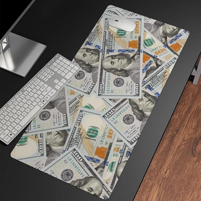 Cool US Dollar Currency Money Gaming Mouse Pad Hundreds of 100 Dollar Bills Non-Slip Rubber Mouse Pad for Computers, Laptop,Office, Home Rectangle Personalized Mousepad 31.5" x15.7"