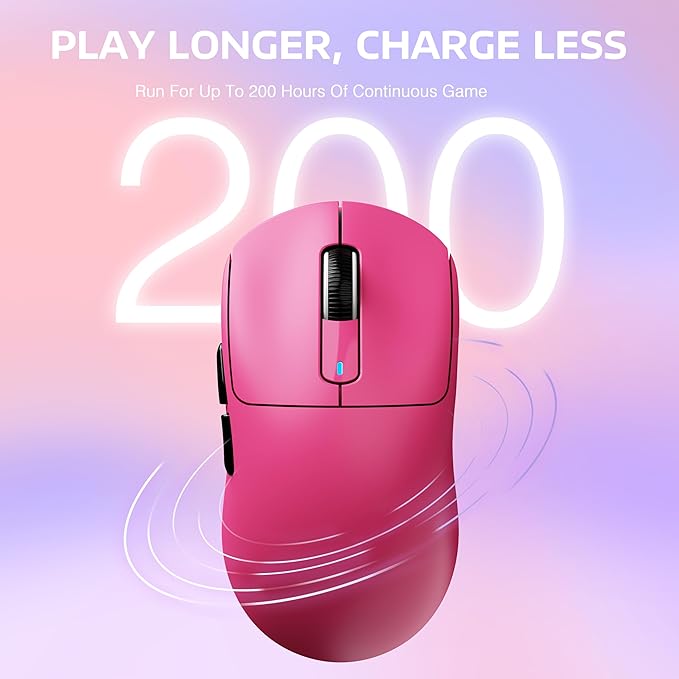 ATTACK SHARK X3 Wireless Gaming Mouse, 49g Ergonomic Computer Mouse, Triple Modes PAW3395 26K DPI Optical Sensor, 200h Battery Life, Programmable Buttons, Gaming Accessories for PC/Laptop/Mac (Berry)