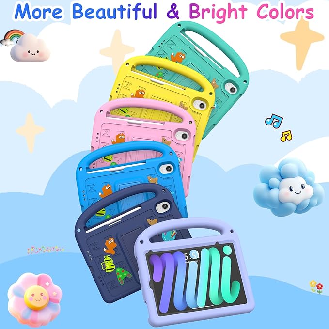 Kids Case for iPad mini 7(A17 Pro) 2024/iPad Mini 6 2021 8.3 Inch, with Built-in Pencil Holder/Anti-Slip Handle/Foldable Stand, Shockproof Protective iPad mini 7th/6th Generation Case 8.3 Inch
