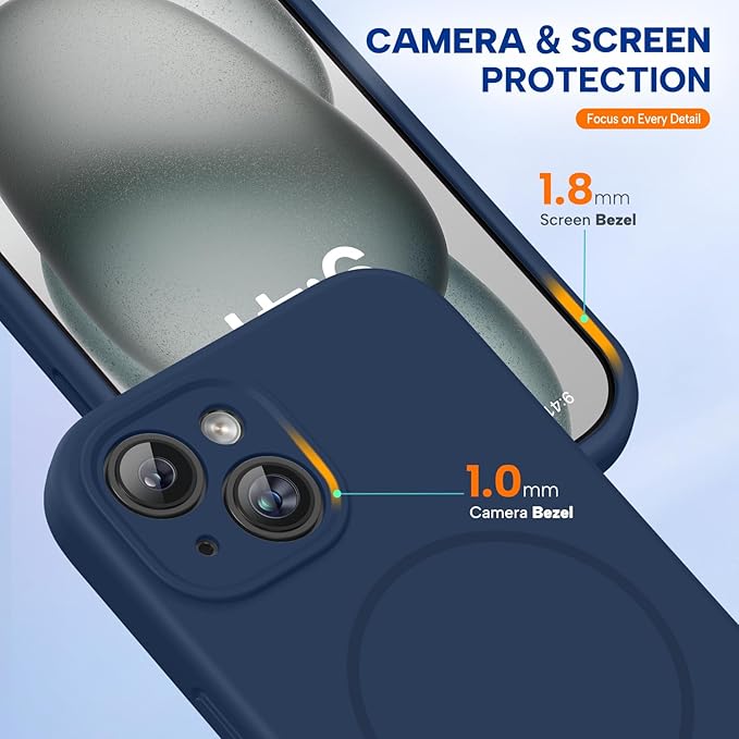 Miracase Compatible with iPhone 15 Case, [Soft Anti-Scratch Microfiber Lining], Liquid Silicone Case Gel Rubber Shockproof Drop Protection Phone Case for iPhone 15, Dark Blue