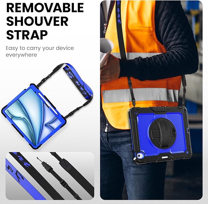 timecity for iPad Air 13 Inch Case M4 2026/ M3 2025/ M2 2024, 360° Rotating Stand, Pencil Holder & Wireless Charging, Shockproof with Screen Protector & Shoulder Strap - for Designers, Dark Blue