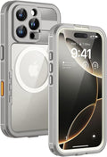 Lanhiem Magnetic for iPhone 16 Pro Case, IP68 Waterproof Dustproof Case, [Compatible with Magsafe] [Built-in Screen Protector] Full Body Heavy Duty Rugged Phone Cover 6.3 inch, Natural