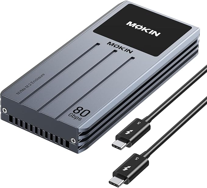 MOKiN 80Gbps M.2 NVMe SSD Enclosure with LCD Display, Cooling Fan, PCIe Gen5, M.2 Enclosure Compatible with Thunderbolt 5/4/3 & USB4/3.1/3/2, Supports NVMe 2280/2260/2242/2230 SSDs up to 8TB