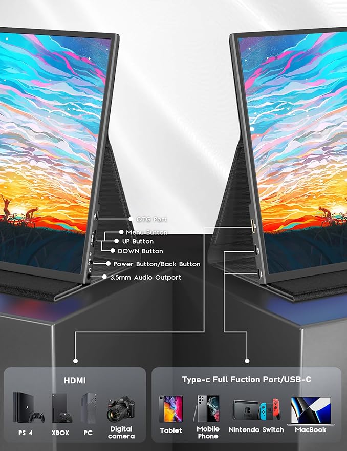 KEEPTIME 4K Portable Monitor 13.4" 3840 x 2400 UHD USB-C HDMI Laptop Monitor, 100% sRGB IPS Computer Gaming Display HDR Travel Monitor w/Speakers for Laptop Xbox PS5 Switch PC Phone