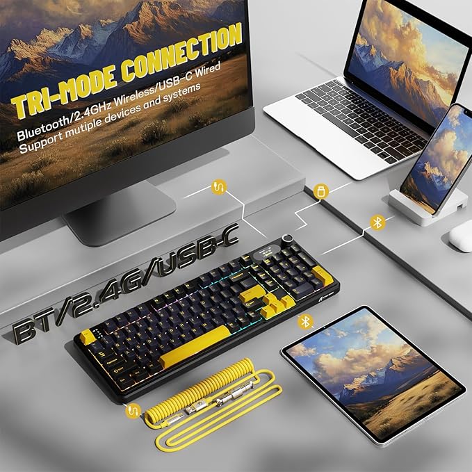 ATTACK SHARK X98PRO Wireless Mechanical Keyboard,Multi-Function Knob&TFT Screen,Tri-Mode BT/2.4G Hz/USB-C Wired Keyboard,Hot-Swap RGB Backlit,4000mAh 98 Keys,Cloud Drive,for Win/Mac/Linux-Starry Black