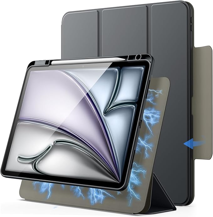 JETech Magnetic Detachable Case for iPad Air 13-Inch M4/M3/M2 (2026/2025/2024) with Pencil Holder, Removable Rotating Clear Cover, Portrait/Landscape Stand with Raised Screen View (Space Gray)