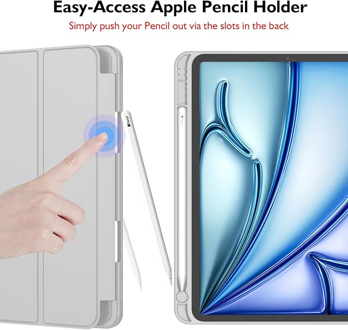 iMieet iPad Air 11 Inch Case M4/M3/M2(2026/2025/2024), iPad Air 5th/4th Generation Case 2022/2020 10.9 Inch with Pencil Holder,Trifold Stand Smart Case with Soft TPU Back(Light Gray)