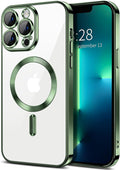 Hython Magnetic Clear for iPhone 13 Pro Max Case with Camera Lens Protector [Compatible with MagSafe] Plating Edge Slim Soft TPU Cover Protective Phone Case for iPhone 13 Pro Max 6.7", Deep Green