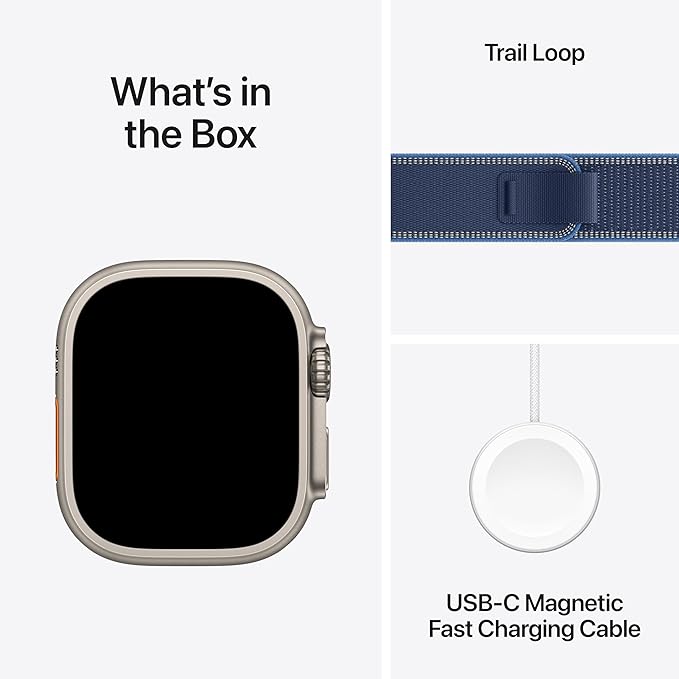 Apple Watch Ultra 3 [GPS + Cellular 49mm] Running & Multisport Smartwatch w/Rugged Titanium Case w/Blue/Bright Blue Trail Loop - S/M. Satellite Communications, Advanced Health & Fitness Tracking