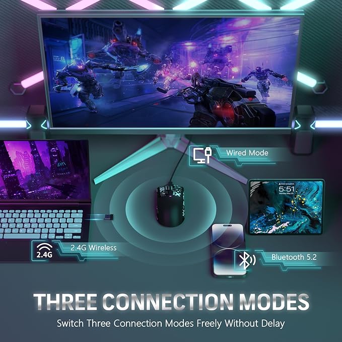 MAGIC-REFINER Attack Shark X11 59g Superlight Wireless Gaming Mouse with Grip Tape, RGB Charging Dock，BT/2.4G Wireless/Wired Pc Mouse, 22000 DPI,5 Programmable Buttons for Pc/Mac(Black)