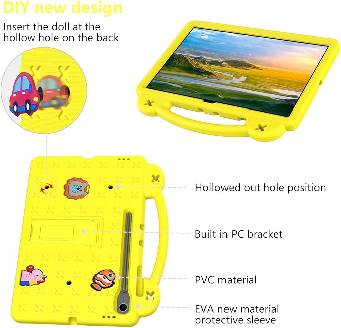 AKABEILA Compatible with Samsung Galaxy Tab S10 FE+ 13.1 inch 2025 Tablet Case, Kids Friendly Universal Lightweight Shockproof Protective Case with Shoulder Strap & Stand Handle Yellow