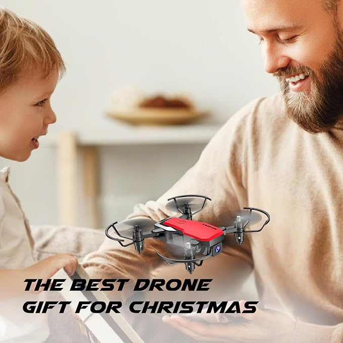 SIMREX Mini Drone with 720P Camera for Kids & Beginners - Foldable RC Quadcopter, Optical Flow Positioning, Altitude Hold, 3D Flip, 2 Batteries 20Min Flight, Safe & Easy Indoor Outdoor Flying Toy Gift, Red