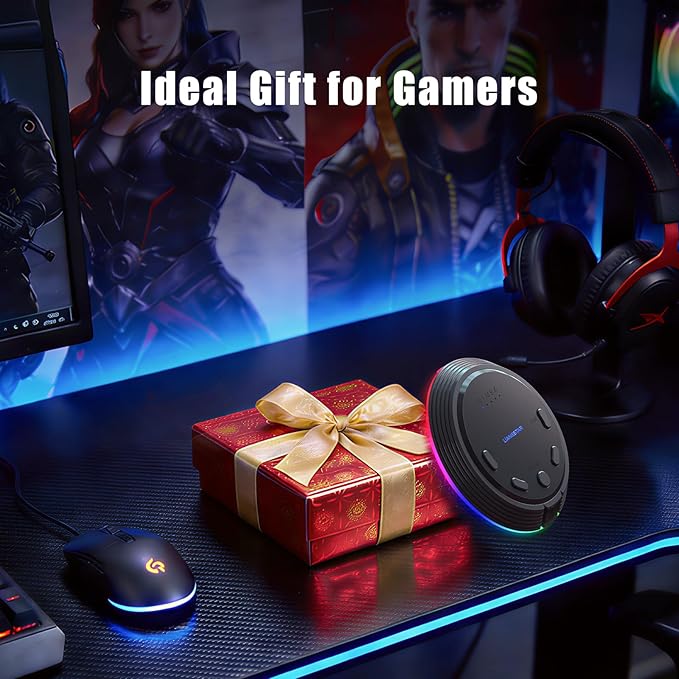 LIANGSTAR Gaming USB Microphone with 5 Voice Changes, Mute Button, Desktop Podcast Mic, Volume Control, RGB Condenser Computer Microphone for PC Gamer, YouTube, Streaming, Conference, Class