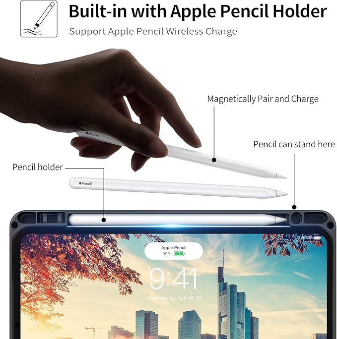 H HOLIMET Case for iPad Pro 11 inch 2022 4th/3rd/2nd/1st Generation 2021/2020/2018 with Pencil Holder PU Leather Protective with Pocket Strap Soft TPU Back Shockproof