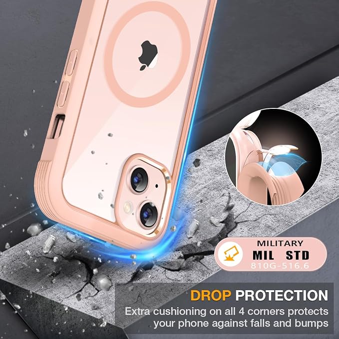 Miracase for iPhone 13 mini Case 5.4",Full-Body Protection,Clear Bumper Case with Built-in 9H Tempered Glass Screen Protector,Military-Grade Drop Protection Outdoor Phone Case for iPhone 13 mini,Pink