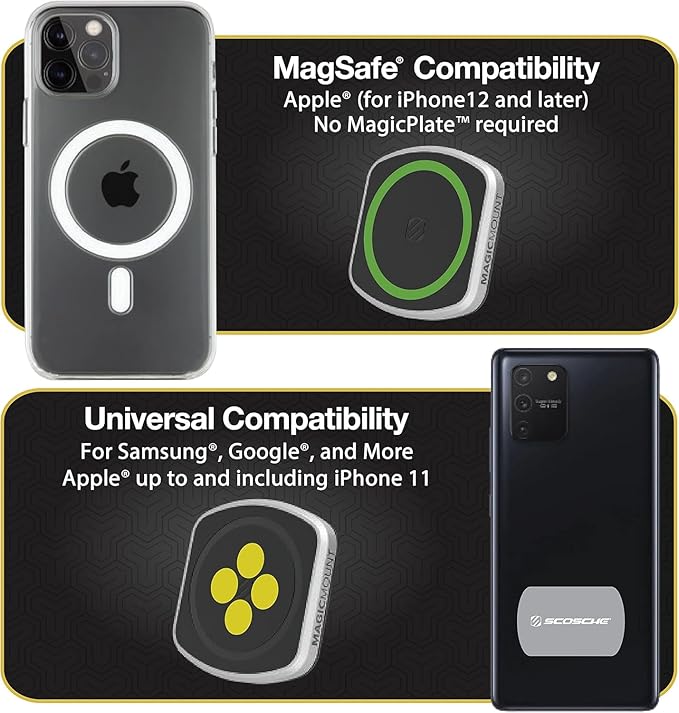 Scosche MagicMount Pro2 Magnetic Car Cell Phone Holder with AMPS Mounting Plate for Scosche/ProClip Vehicle Specific Mount Bases, Phone Stand Compatible with MagSafe, iPhone, Samsung