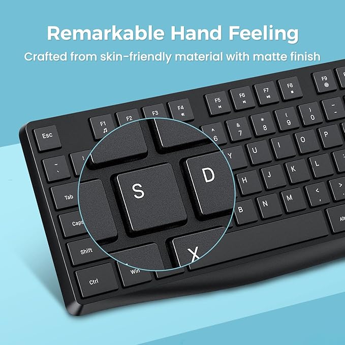 Lovaky Wireless Keyboard MK98, 2.4G USB Computer Cordless Keyboard, Enlarged Indicator Light, Ergonomic Full Size PC Keyboard with Number Pad for Windows, Laptop, Desktop, Chromebook, Notebook, Black