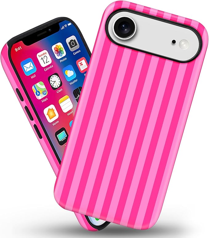 Magnetic for iPhone 17 Air Case Cute Stripes Phone Case, Shockproof Slim TPU and Hard PC Protective Phone Cover Compatible with MagSafe Designed for Women Girls, Deep Pink