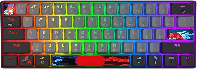 Protable 60% Percent Gaming Keyboard Mechanical, Mini Compact RGB Backlit 61 Keys Wired Office Keyboard with Red Switch for Mac/Win (Dolch/red Switch)